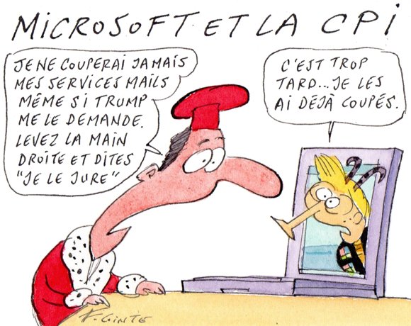 Dessin: Microsoft coupe les mails de la Cour Pénale Internationale